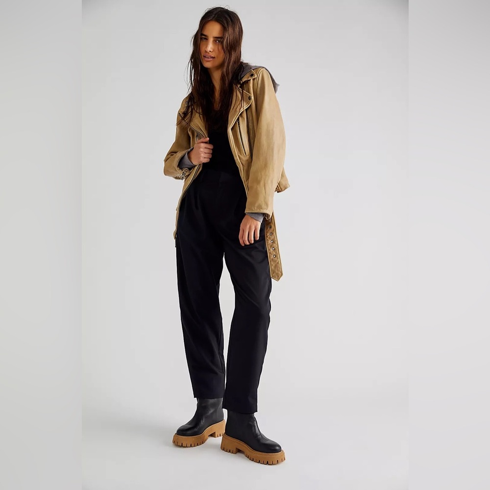 NWOT FREE PEOPLE We The Free Bandit Leather Hooded Moto Jacket MRSP $648 Size L - Picture 4 of 14